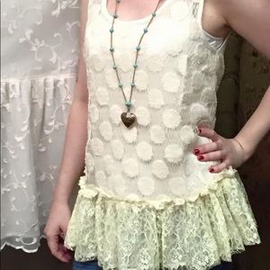 Areve cream lace polka dot tank